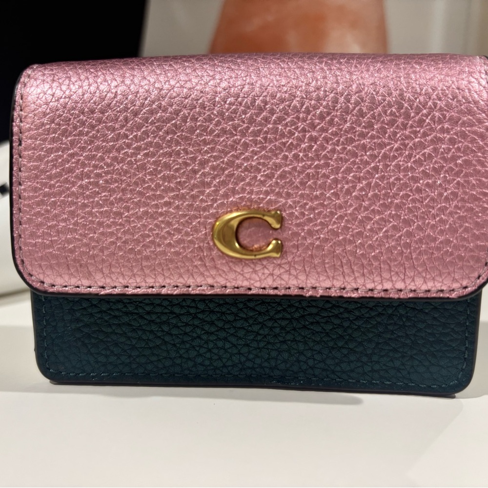 Coach Metallic Pink and Black Wallet on chain